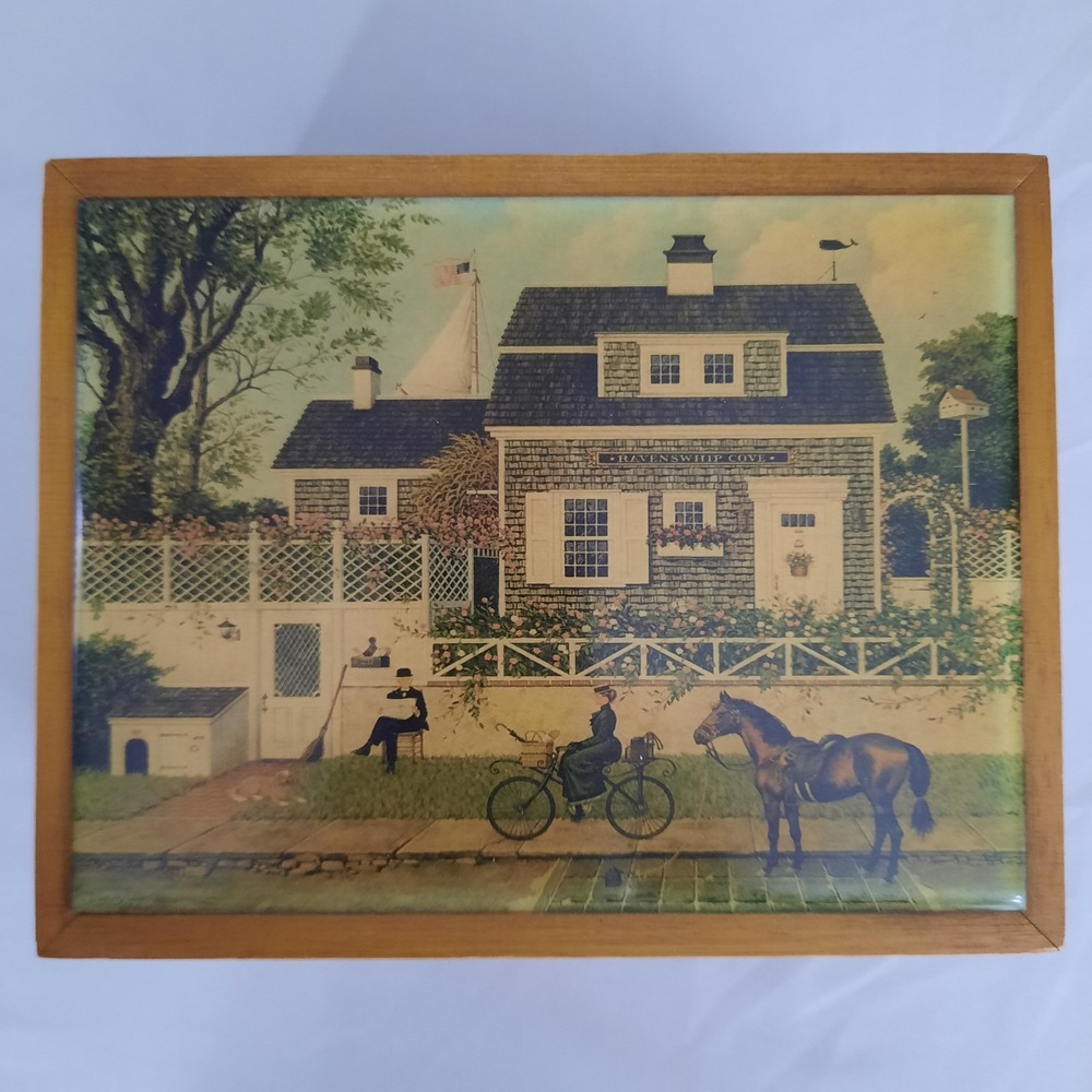 Vintage Charles Wysocki Art Tile Top Recipe Trinket Box Folk Art Cottagecore 90s
